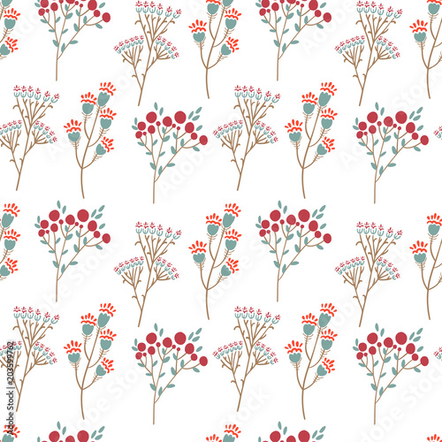 Vector floral seamless pattern with different bunches on the white background