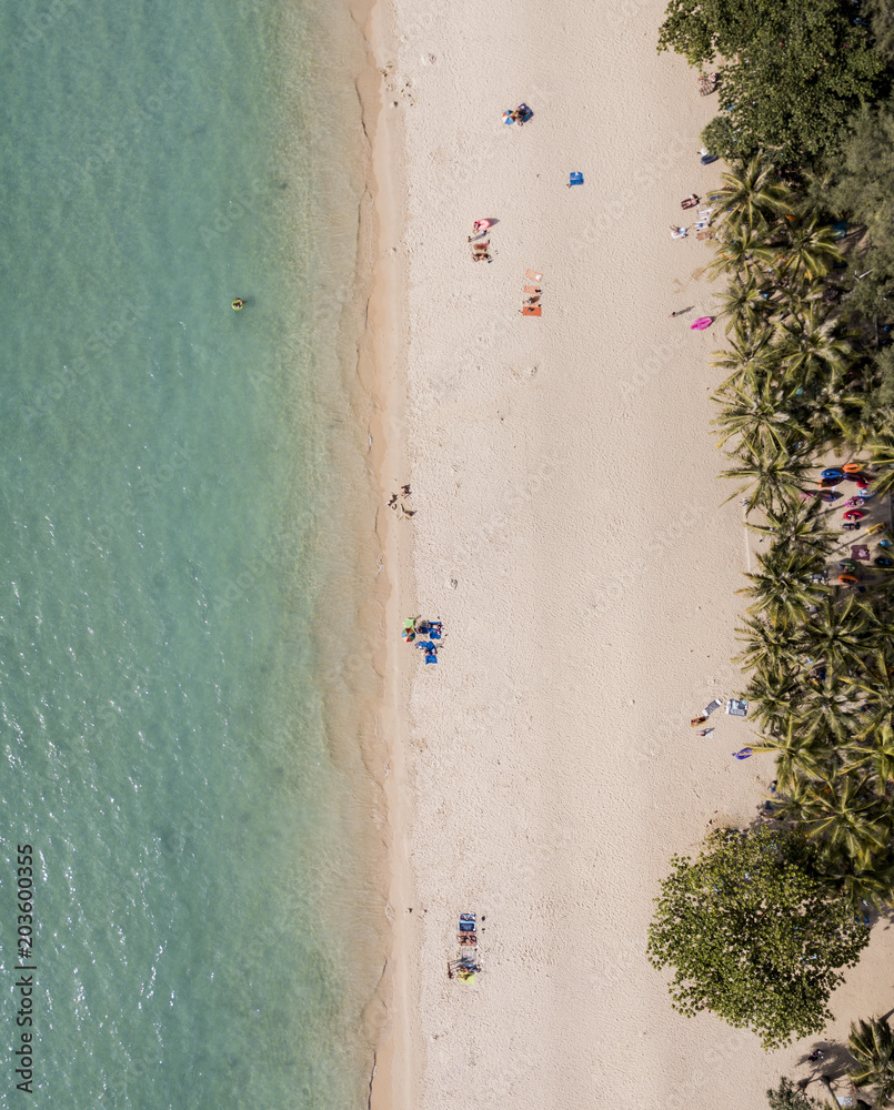 Aerial view of beautiful beach in Thailand. Amazing nature background.