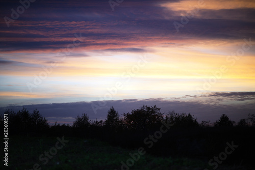 the evening sky in the clouds