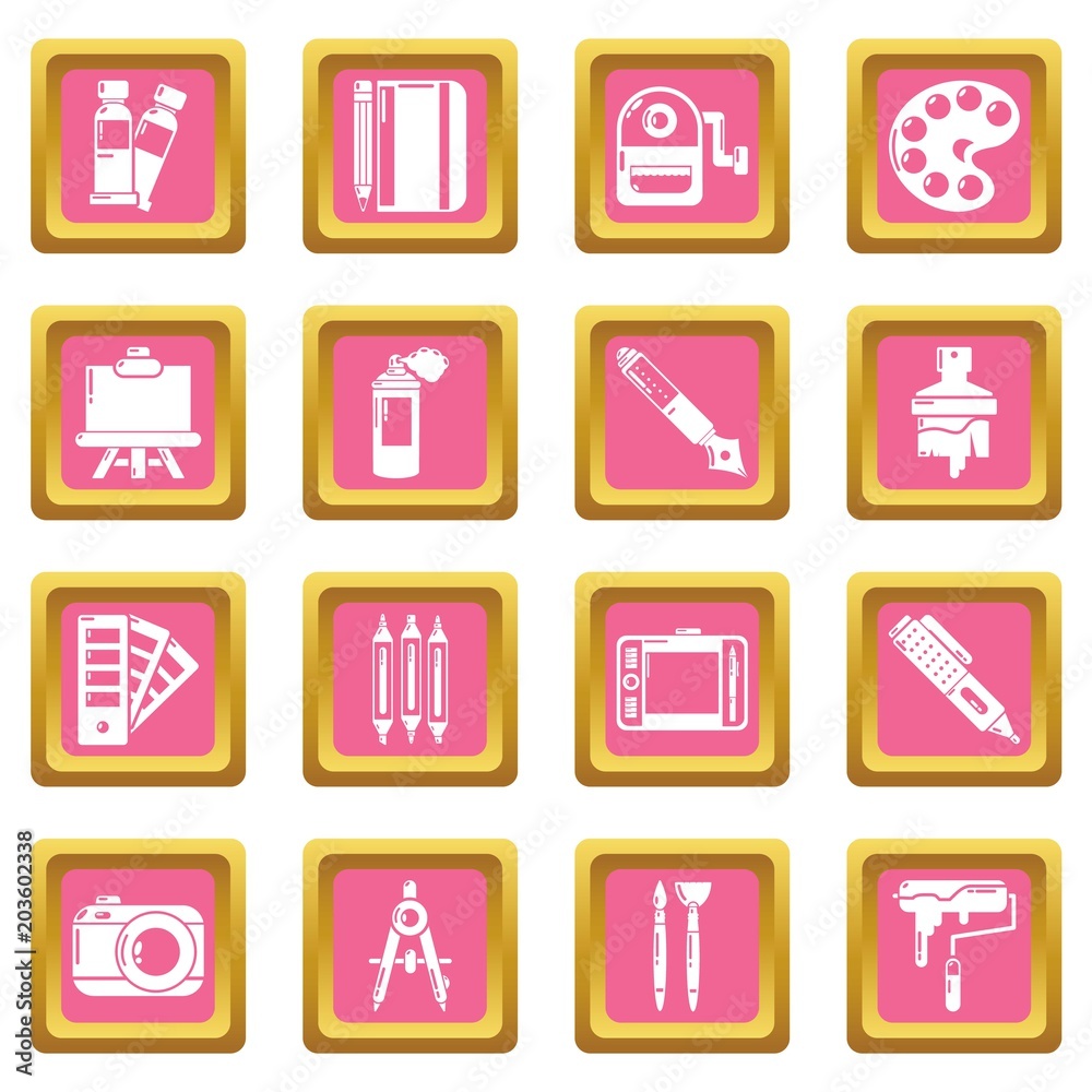 Design and drawing tools set vector pink square isolated on white background Design and drawing tools set vector pink square isolated on white background