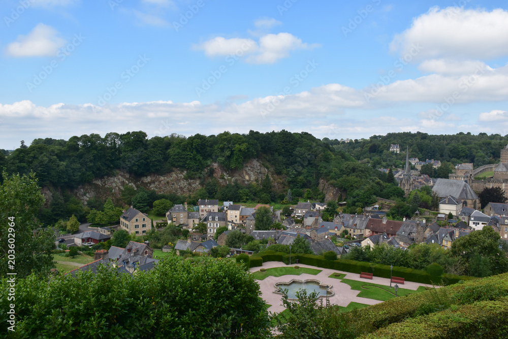 View of the medieval fortress town of Fougeres in Brittany, France, Europa.