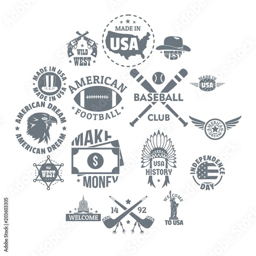 USA logo vintage icons set. Simple illustration of 16 USA logo vintage vector icons for web