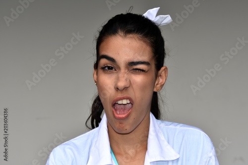Crazy Young Hispanic Female Medical Professional photo