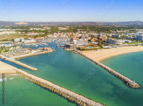 Aerial view of luxurious and touristic Vilamoura, Algarve, Portugal