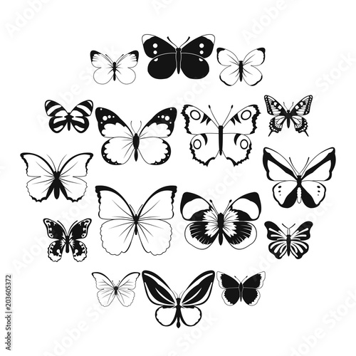 Butterfly set icons in simple style for any design