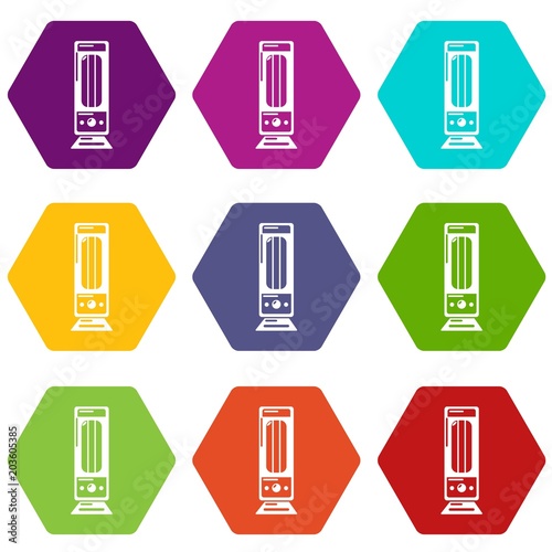 Oil heater icons 9 set coloful isolated on white for web