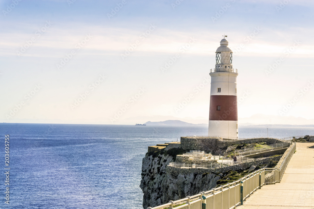 Trinity House Lighthouse with leading to it Europa Promenade, Gibraltar