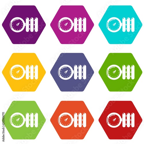 Manometer icons 9 set coloful isolated on white for web