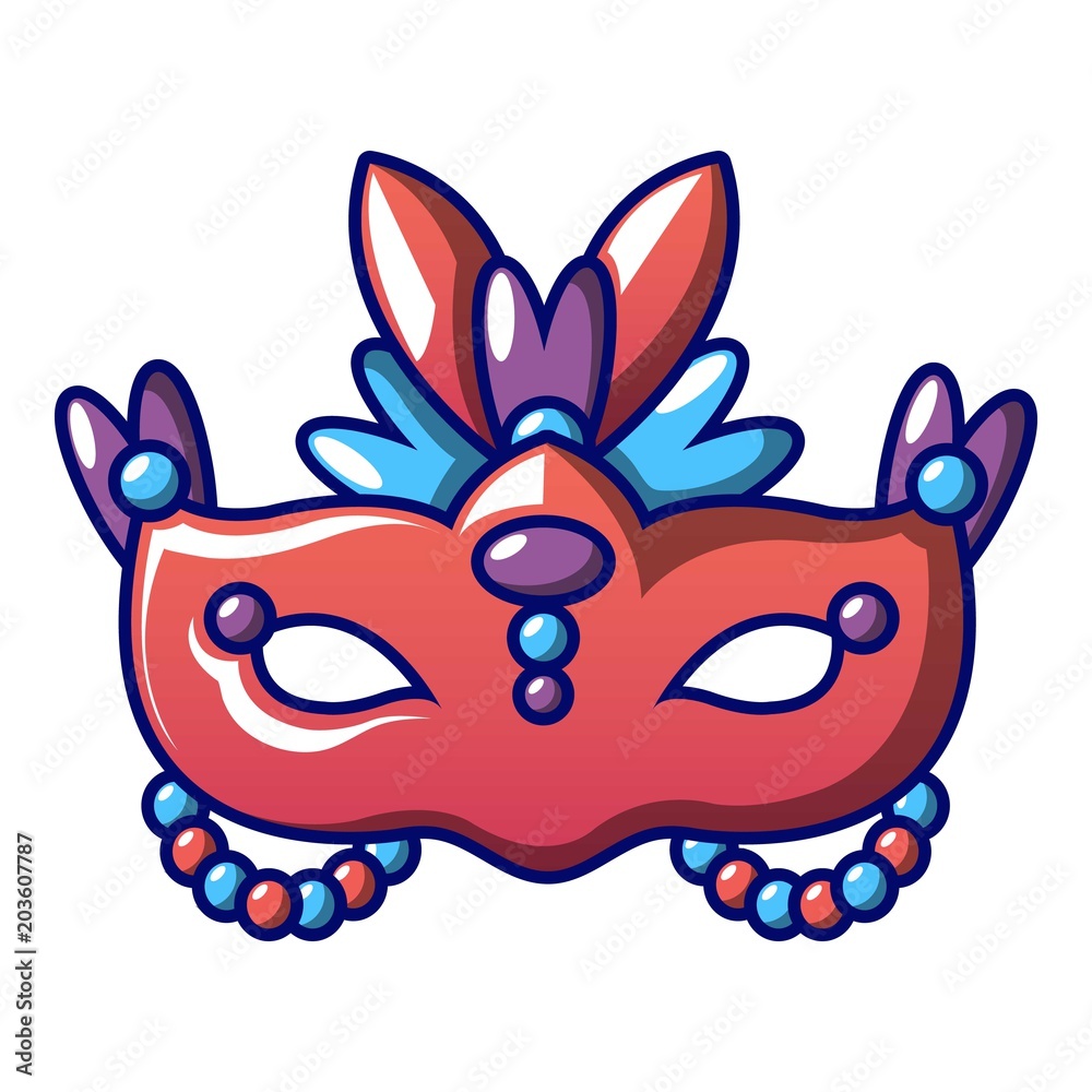 Red carnival mask icon. Cartoon of red carnival mask vector icon for web design isolated on white background