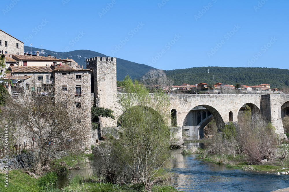 View of the gorgeous medievalbridge of Besalu in Catalonia, Spain