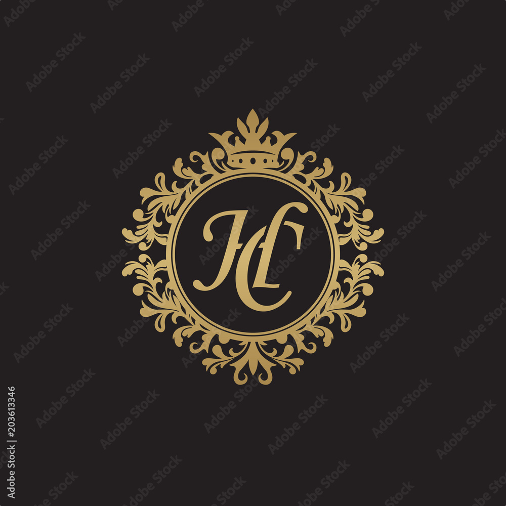 Initial letter HC, overlapping monogram logo, decorative ornament badge, elegant luxury golden color Initial letter HC, overlapping monogram logo, decorative ornament badge, elegant luxury golden color