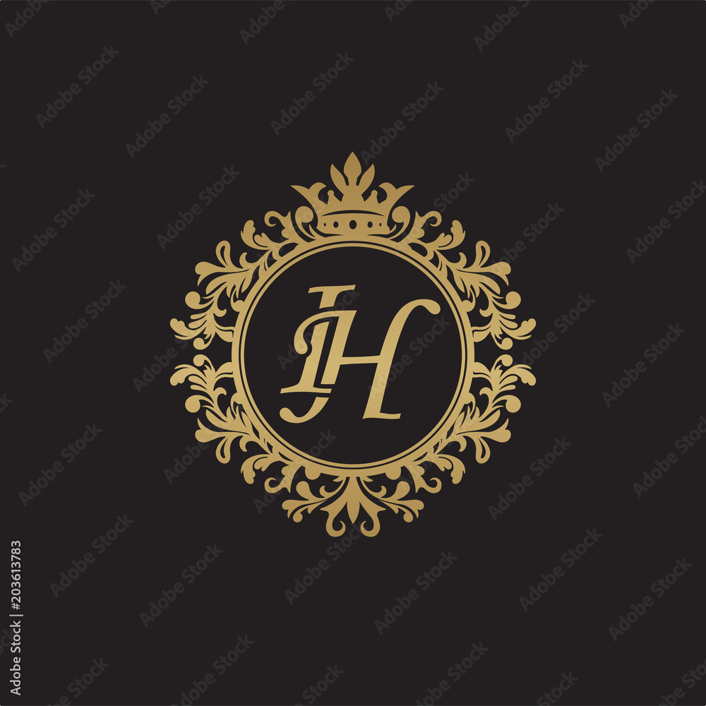 Initial letter IH, overlapping monogram logo, decorative ornament badge, elegant luxury golden color Initial letter IH, overlapping monogram logo, decorative ornament badge, elegant luxury golden color