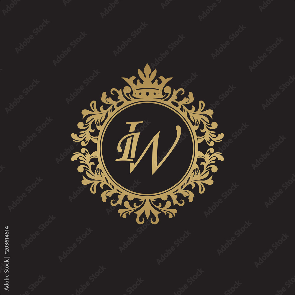 Fototapeta premium Initial letter IW, overlapping monogram logo, decorative ornament badge, elegant luxury golden color