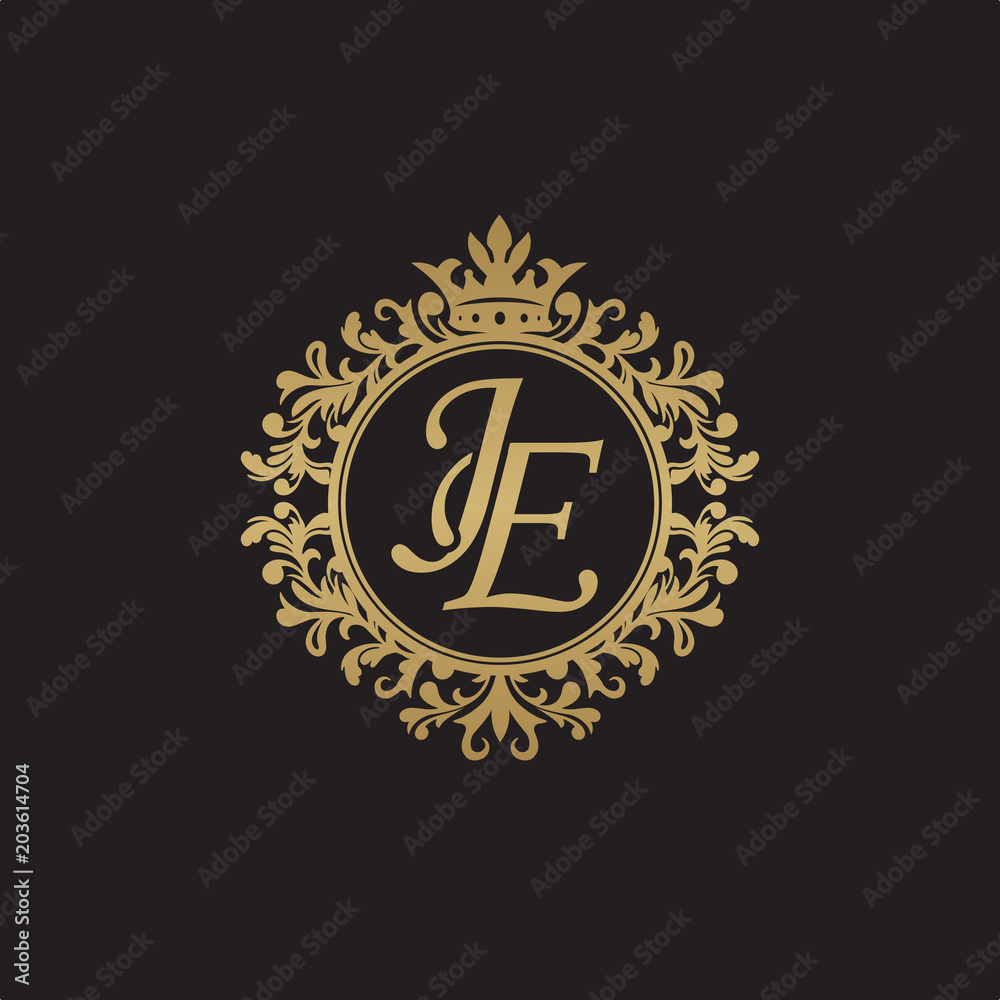 Fototapeta premium Initial letter JE, overlapping monogram logo, decorative ornament badge, elegant luxury golden color