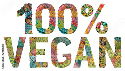 Vegan 100 percent. Vector decorative zentangle object