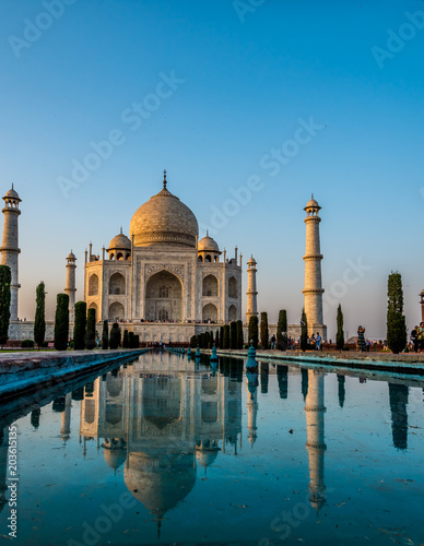 The Front of Taj Mahal in Agra India with its Reflecting Pool