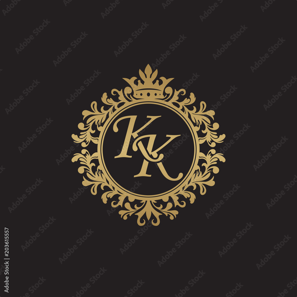 Initial letter KK, overlapping monogram logo, decorative ornament badge, elegant luxury golden color