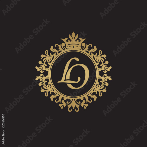 Initial letter LO, overlapping monogram logo, decorative ornament badge, elegant luxury golden color