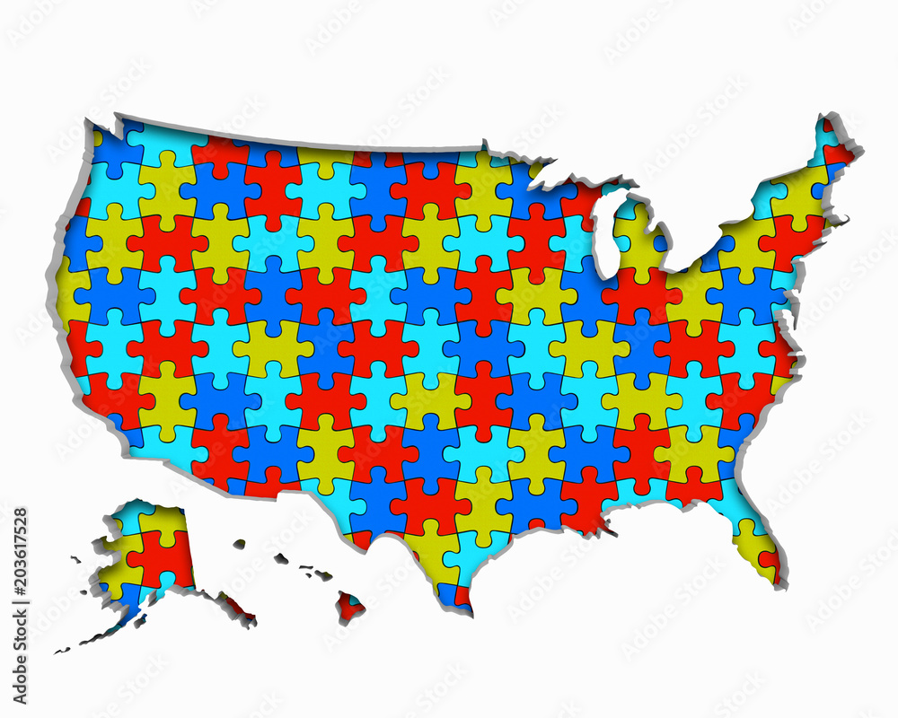 United States of America USA Puzzle Pieces Map Working Together 3d ...