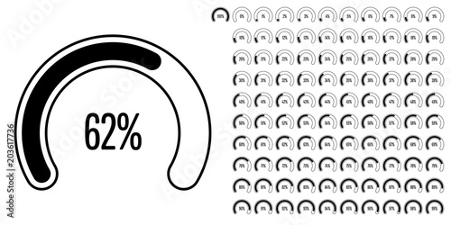 Set of circular sector percentage diagrams from 0 to 100 ready-to-use for web design, user interface (UI) or infographic - indicator with black