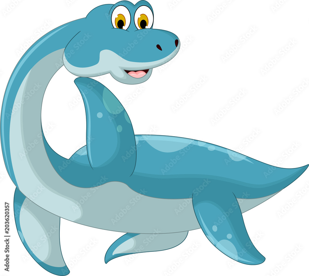 funny ancient shark cartoon posing with smile and waving