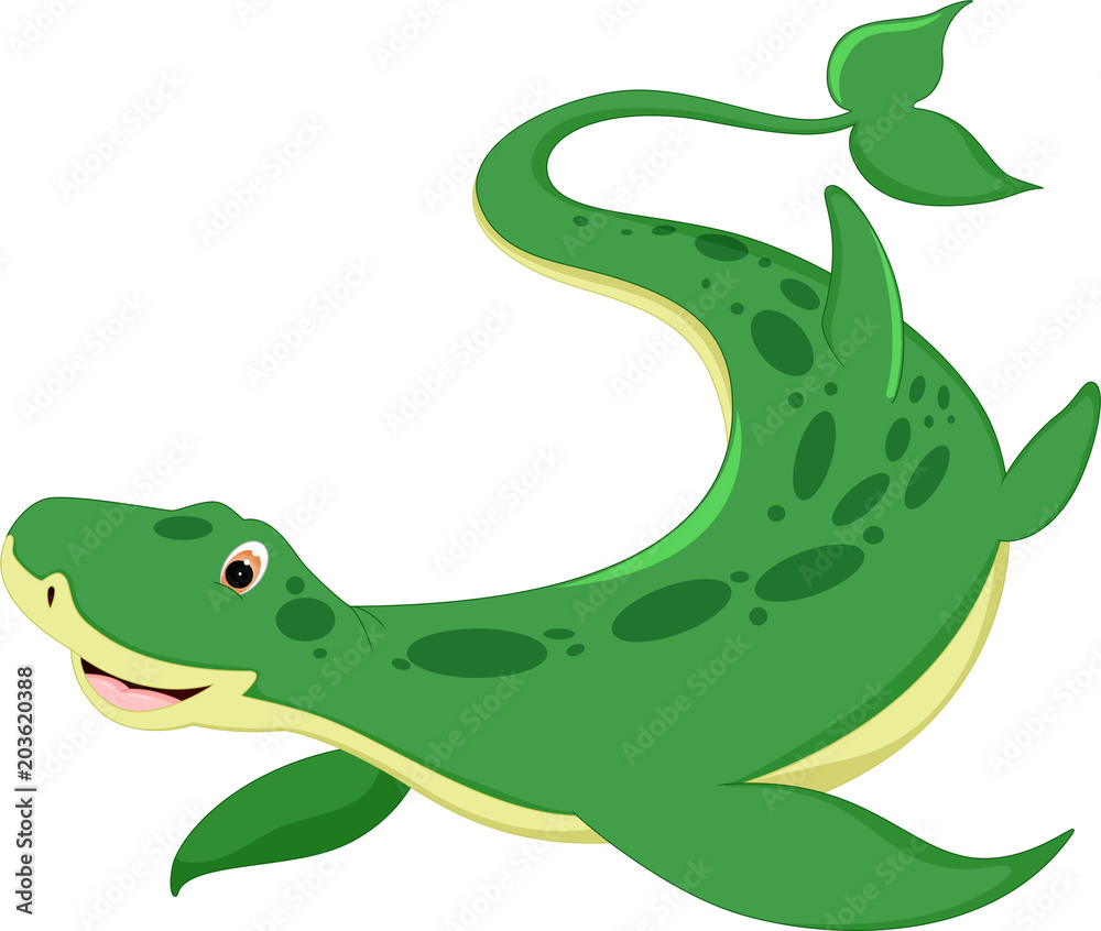 Obraz premium funny ancient shark cartoon crawl with smile and waving