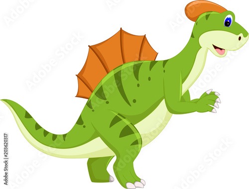 funny dinosaur cartoon standing with smile and waving © jihane37