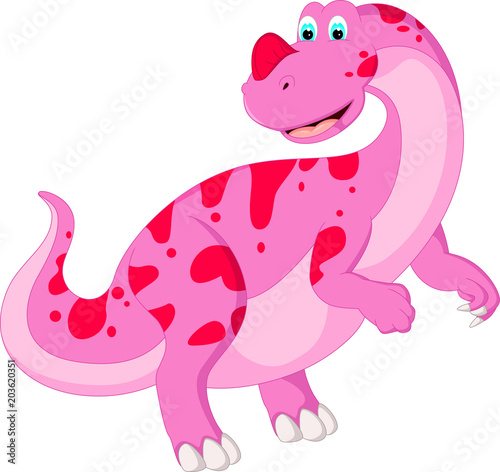 Fototapeta Naklejka Na Ścianę i Meble -  cute brontosaur cartoon standing with smile and waving look face
