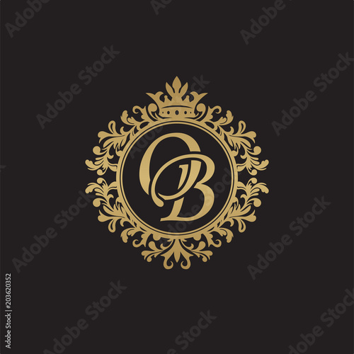 Initial letter OB, overlapping monogram logo, decorative ornament badge, elegant luxury golden color