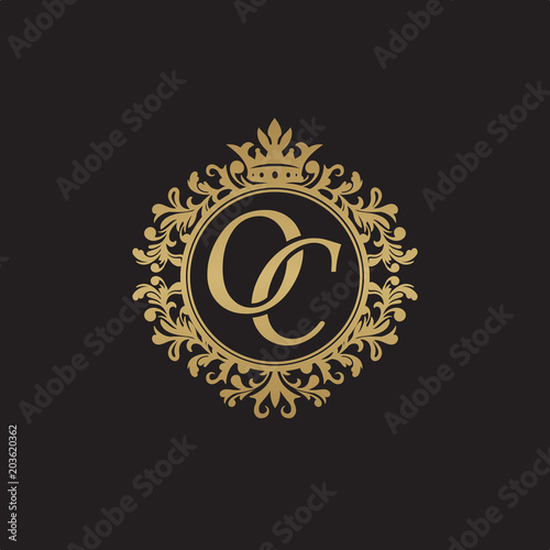 Initial letter OC, overlapping monogram logo, decorative ornament badge, elegant luxury golden color