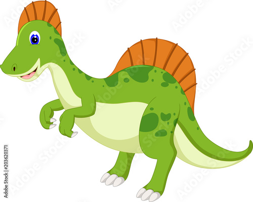 cute dinosaur cartoon standing with waving and laugh