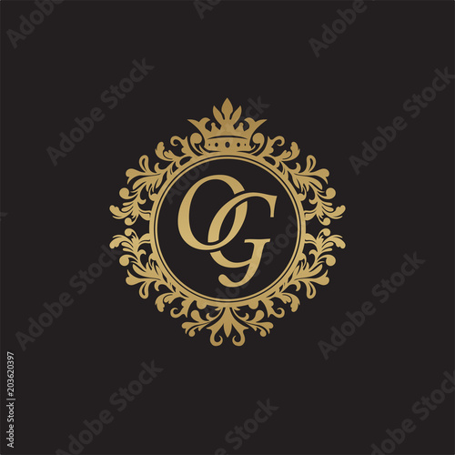 Initial letter OG  overlapping monogram logo  decorative ornament badge  elegant luxury golden color