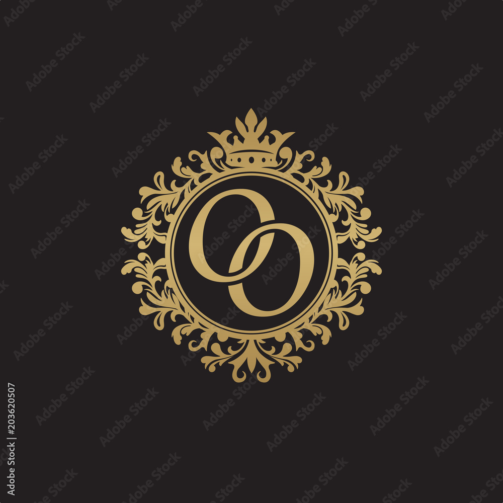 Naklejka premium Initial letter OO, overlapping monogram logo, decorative ornament badge, elegant luxury golden color