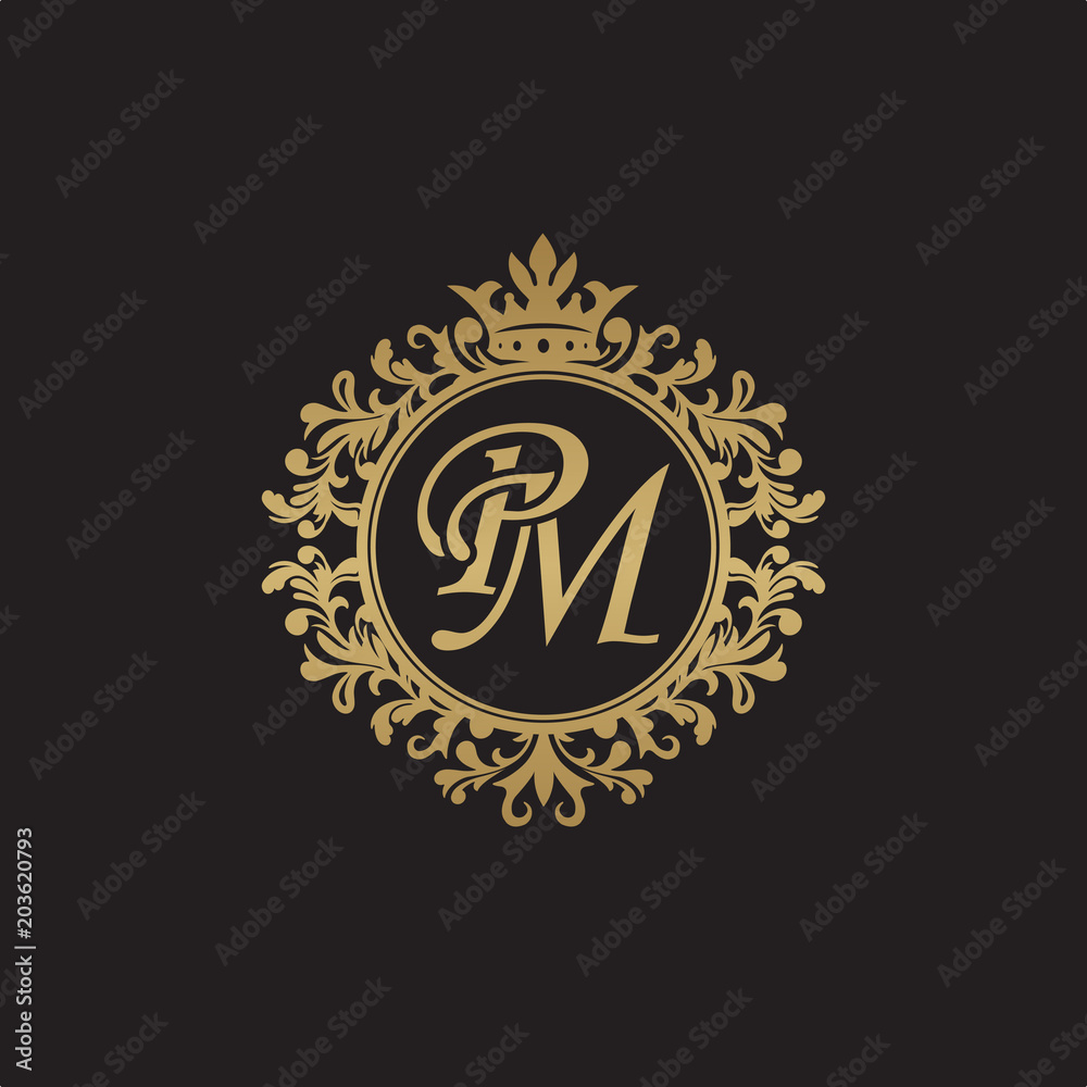 Initial letter PM, overlapping monogram logo, decorative ornament
