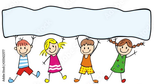 Happy kids and banner, vector icon, colored illustration, place for text