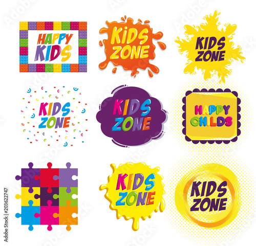 happy kids zone labels vector illustration design