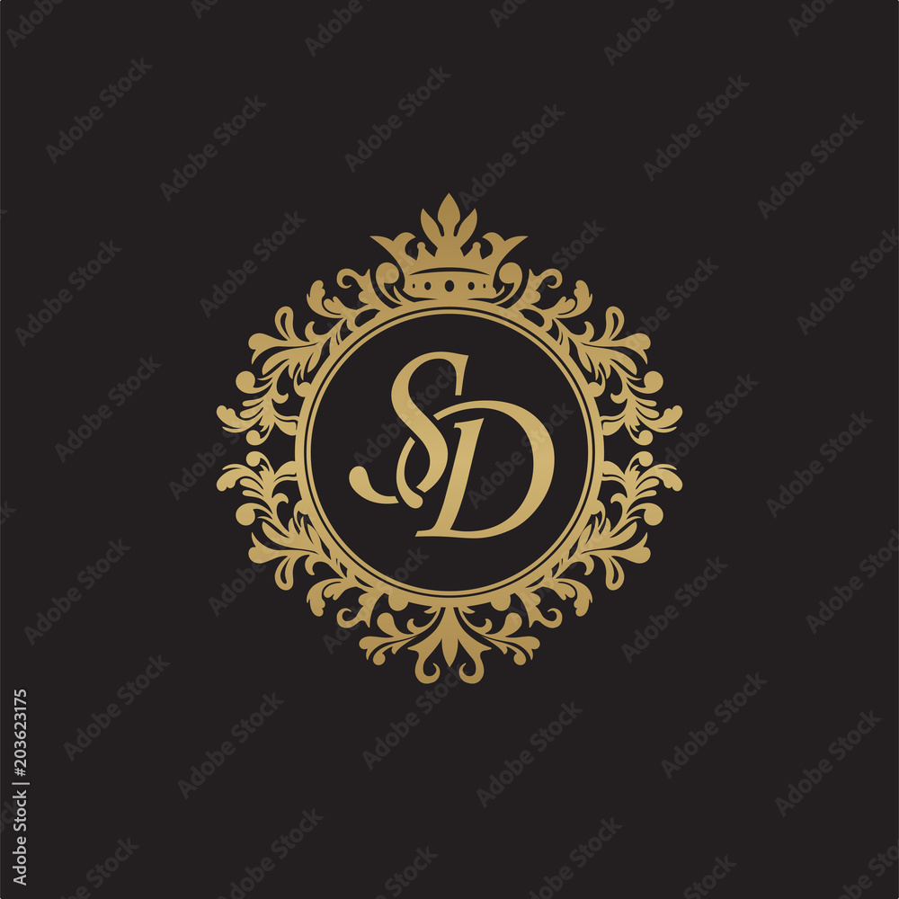 Initial letter SD, overlapping monogram logo, decorative ornament badge, elegant luxury golden color Initial letter SD, overlapping monogram logo, decorative ornament badge, elegant luxury golden color