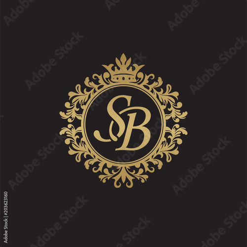 Initial letter SB, overlapping monogram logo, decorative ornament badge, elegant luxury golden color