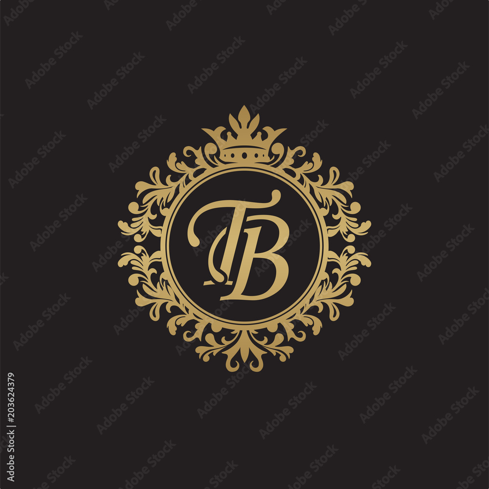 Initial letter TB, overlapping monogram logo, decorative ornament badge, elegant luxury golden color Initial letter TB, overlapping monogram logo, decorative ornament badge, elegant luxury golden color