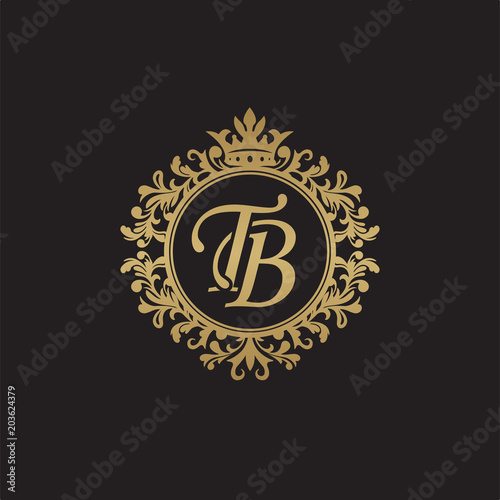 Initial letter TB, overlapping monogram logo, decorative ornament badge, elegant luxury golden color