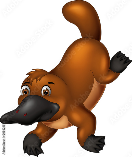 cute platypus cartoon crawl with smile and waving