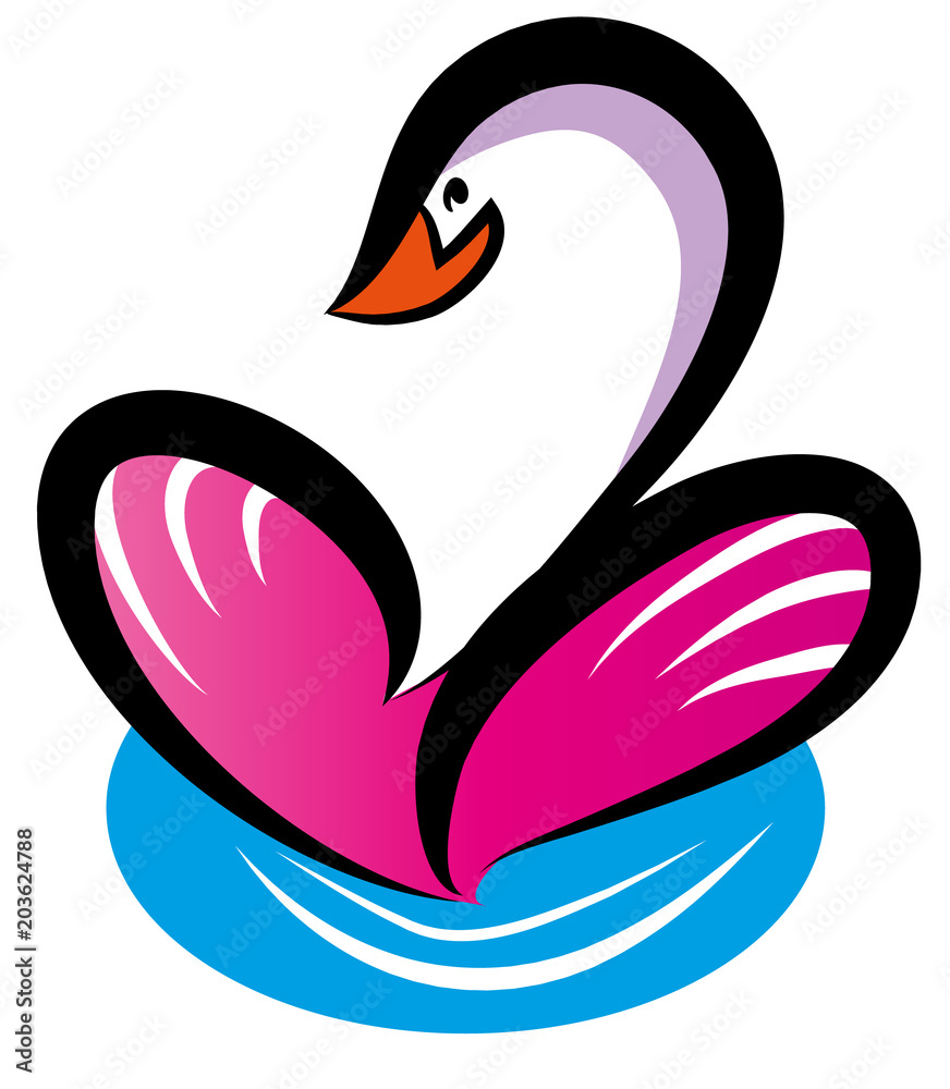 Fototapeta premium Beautiful swan swimming on the lake Swan's wings shape of heart symbol. This illustration of swan is useful for valentine's day or love concept
