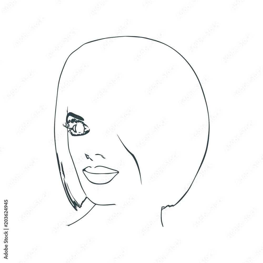 Face half turn view. Elegant outline silhouette of a female head. Portrait of a happy smiled woman Face half turn view. Elegant outline silhouette of a female head. Portrait of a happy smiled woman