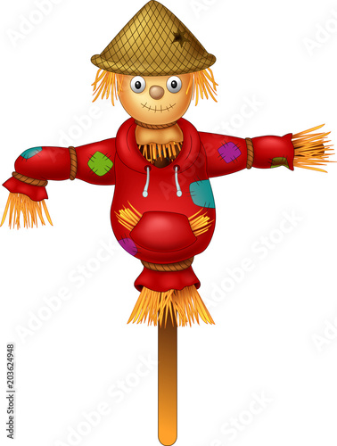 funny scarecrow cartoon standing with smile and waving