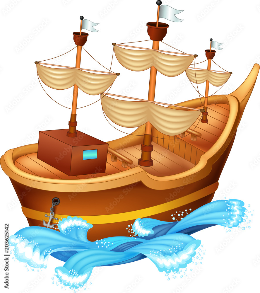 funny yacht cartoon on water and white background Stock Vector | Adobe Stock