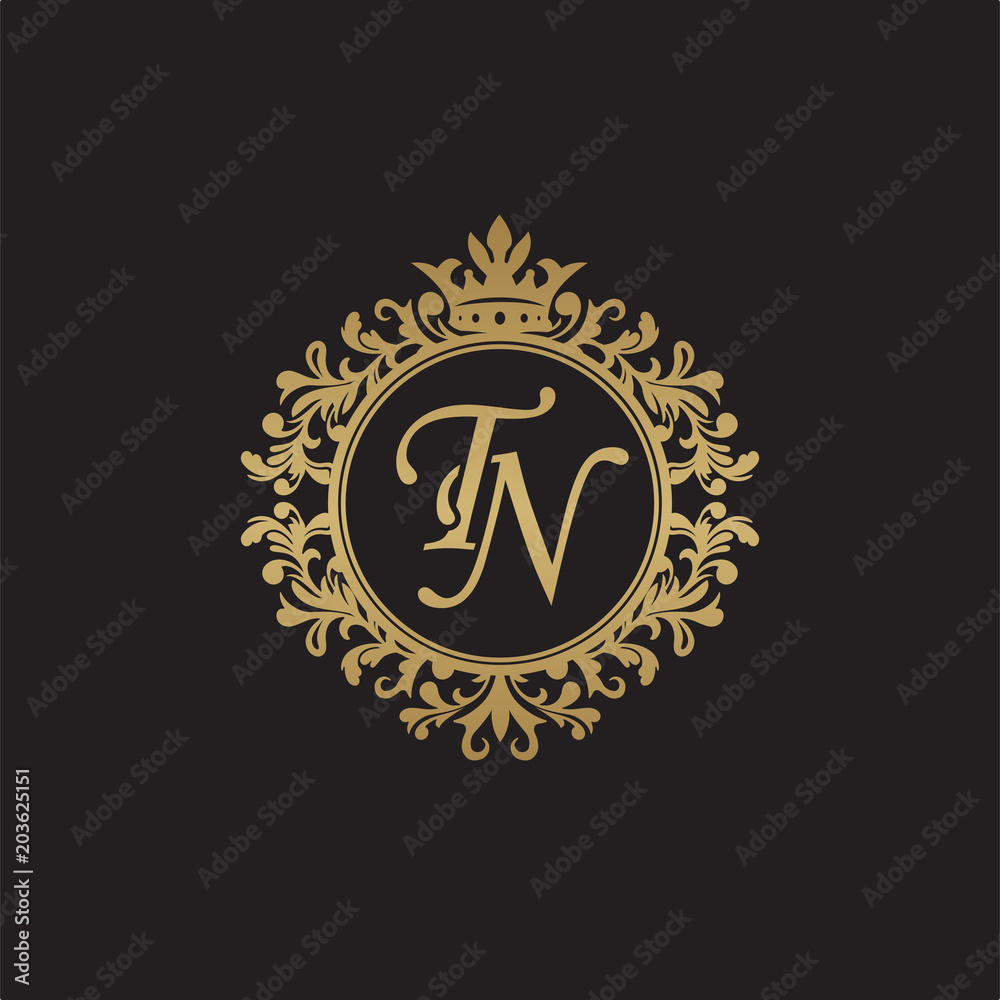Initial letter TN, overlapping monogram logo, decorative ornament