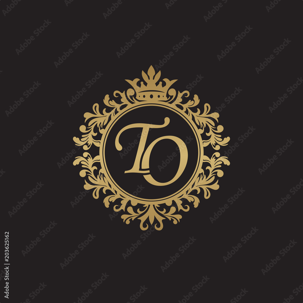 Naklejka premium Initial letter TO, overlapping monogram logo, decorative ornament badge, elegant luxury golden color