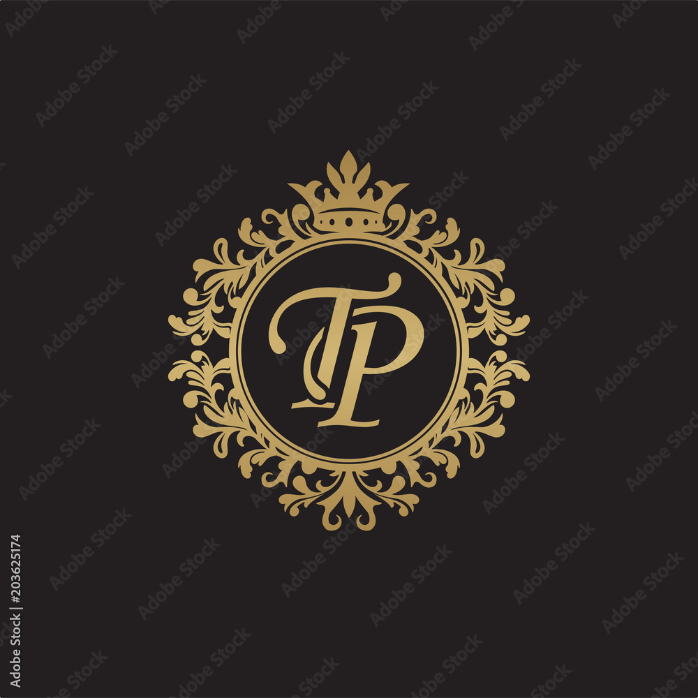 Initial letter TP, overlapping monogram logo, decorative ornament badge, elegant luxury golden color Initial letter TP, overlapping monogram logo, decorative ornament badge, elegant luxury golden color