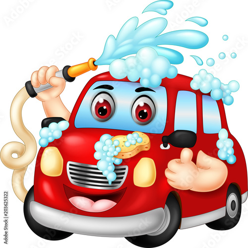 funny car wash cartoon posing with laughing and thumb up