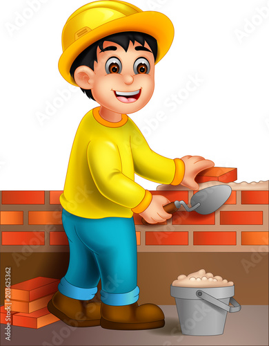 funny builder cartoon in action with smile